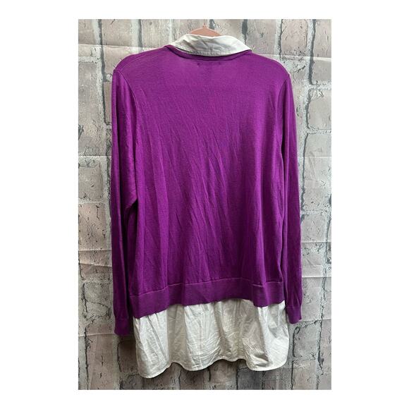Lauren Ralph Lauren Women’s Layered Cotton V-Neck Collar Sweater Size 1X Purple - Picture 3 of 5